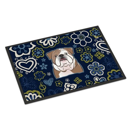 Carolines Treasures 24 x 36 in. Blue Flowers English Bulldog Indoor or Outdoor Mat BB5070JMAT